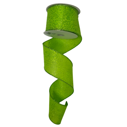2.5" x 10yd Lime Green Embossed Ribbon w/ Sparkle Border