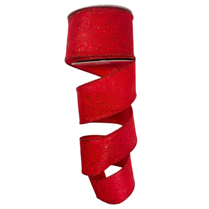 2.5" x 10yd Red Embossed Glitter Ribbon