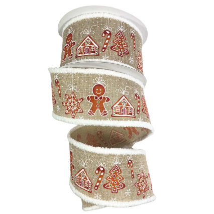 2.5" x 10yd Gingerbread Fun w/ Fuzzy Boarder Ribbon