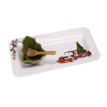2pc Holiday Serving Tray Set-Red Truck