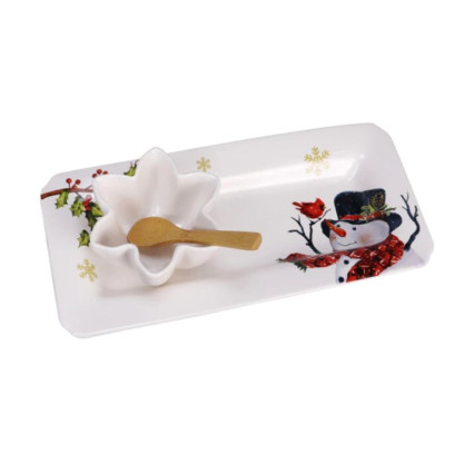 2pc Holiday Serving Tray Set-Snowman