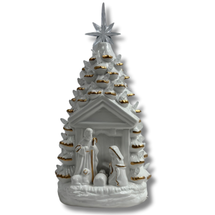 13"H Light Up Ceramic Nativy Tree