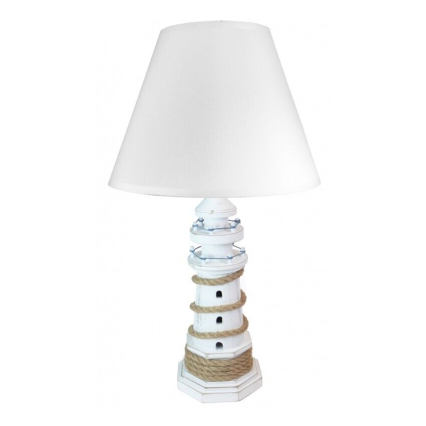 19.5" White Lighthouse Lamp with Rope
