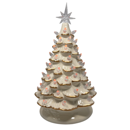 16" Ceramic Light Up Tree - White & Gold