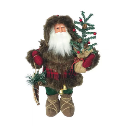 15" Plaid Woodsman w/Canoe Santa Claus