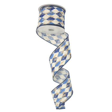 2.5" x10yd Blue & Gold Diamond Ribbon