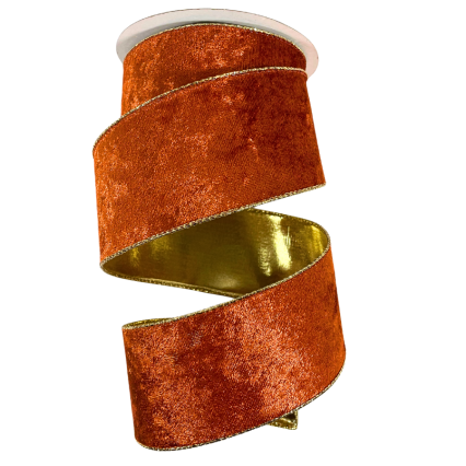 2.5" x 10yd Burnt Orange Velvet Ribbon w/ Gold Backing
