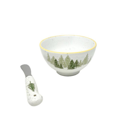 5" Pine Forest Dipping Bowl w/Spreader