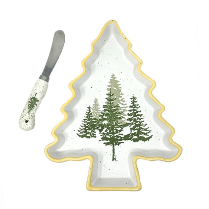 9.25" Pine Forest Snack Plate & Spreader