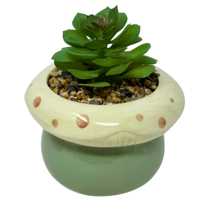 7" Artificial Succulent in Mushroom Planter- Beige and Green