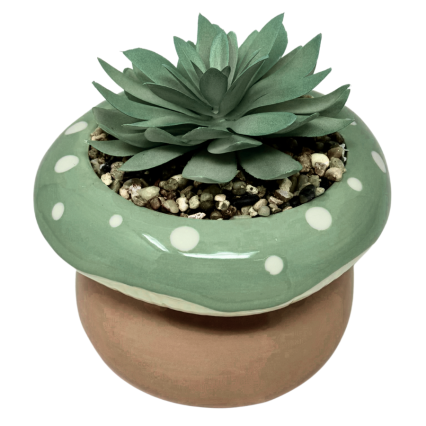 7" Artificial Succulent in Mushroom Planter- Green and Brown