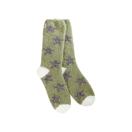 Fuzzy Crew Socks-Olive with Grey Stars