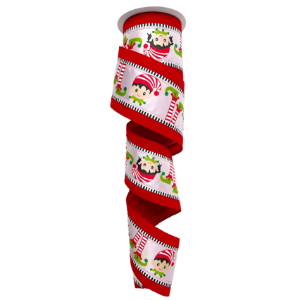 4" x 10yd Elves w/ Red Velvet Edge Border Ribbon