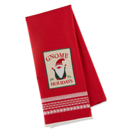 Gnome for the Holidays Red Embellished Dishtowel