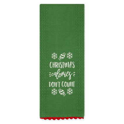 Christmas Calories Dont Count Emb Dish Towel- Green