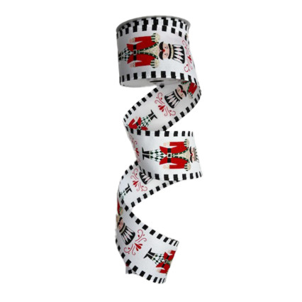 2.5" x 10yd Nutcracker w/ Black Striped Edge Ribbon