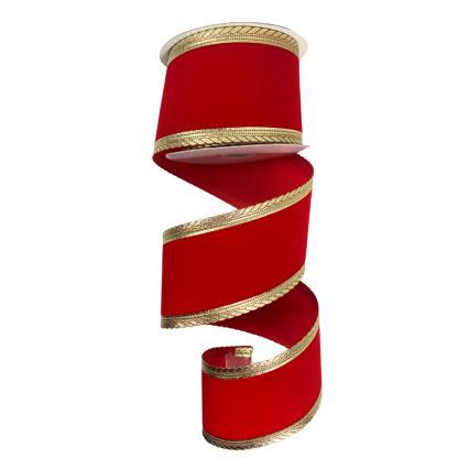2.5" x 10yd Red Velvet Ribbon w/ Gold Rope Edge