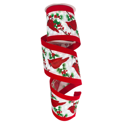 4" 10yd Sparkling Cardinal w/ Velvet Boarder Ribbon