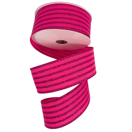 1.5" x 10yd Pink Glitter Stripes on Pink Ribbon