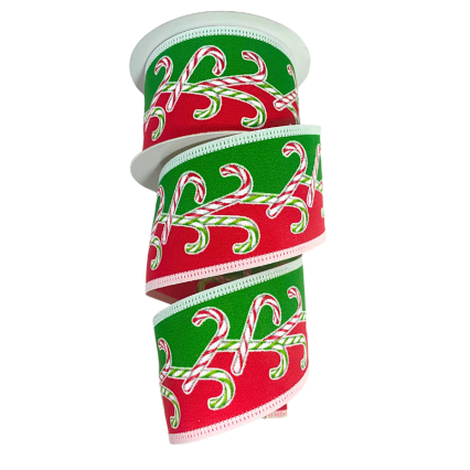 2.5" x 10yd Red & Green Candy Cane Ribbon