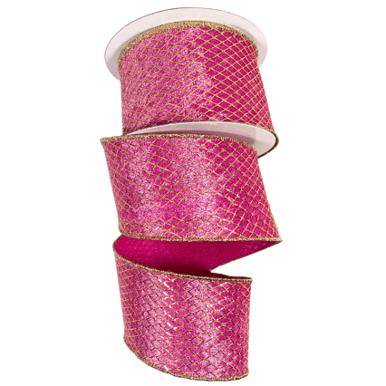 2.5" x 10yd Pink w/ Gold Netting Wired Ribbon