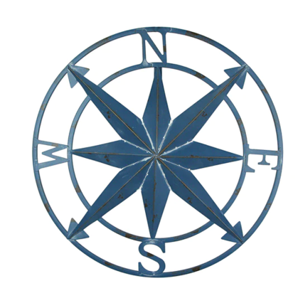 28" Distressed Metal Compass Wall Art- Blue