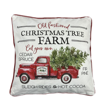 16" Christmas Tree Farm w/Red Truck Pillow