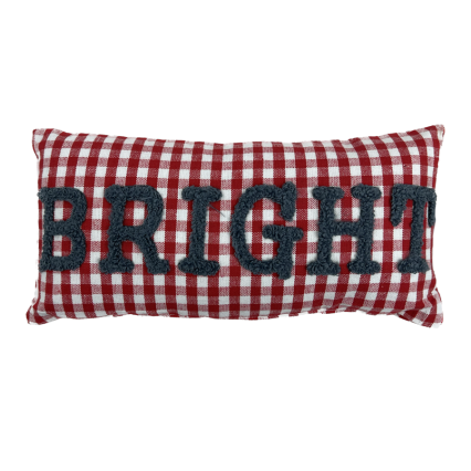 12"L Red Plaid Indoor Pillow- Bright