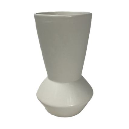 Geometric Shaped Smooth Ceramic Vase-White