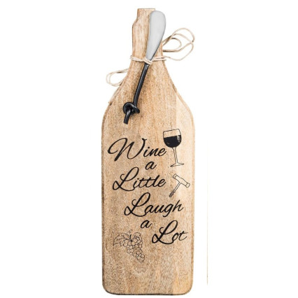 Wine Bottle Cheese Board with Spreader-Laugh A Lot
