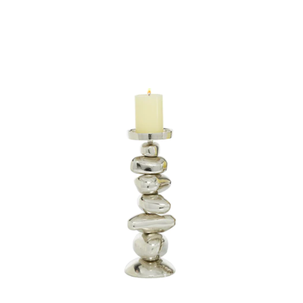 9.5" Aluminum Stone Candle Holder