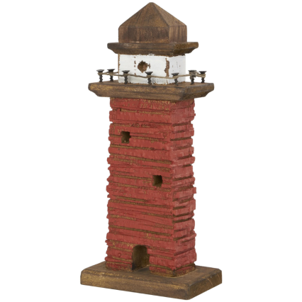 Red Distressed Wood Light House Sculpture