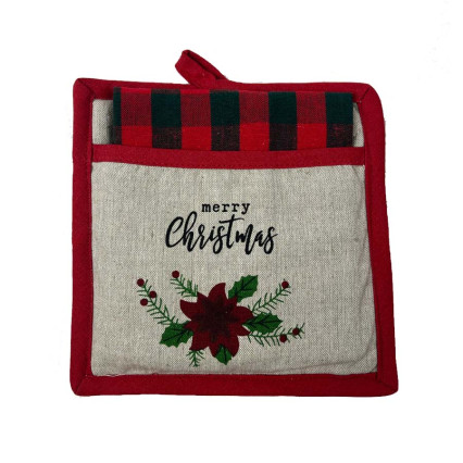Holiday Potholder & Kitchen Towel Set - Poinsettia