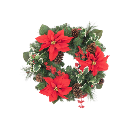 24" Poinsettia Holly Wreath