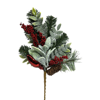 18" Mixed Pine Ball Berry Ornament Spray