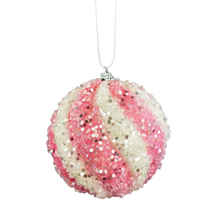 4.5" Icy Ball Ornament - Pink & White