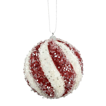 4.5" Icy Ball Ornament - Red & White