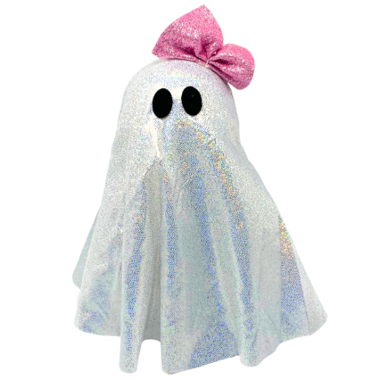 White Sequin Ghost w/ Pink Bow