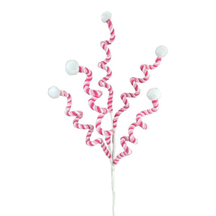 30" Chenille Striped Curly Spray - Pink & White