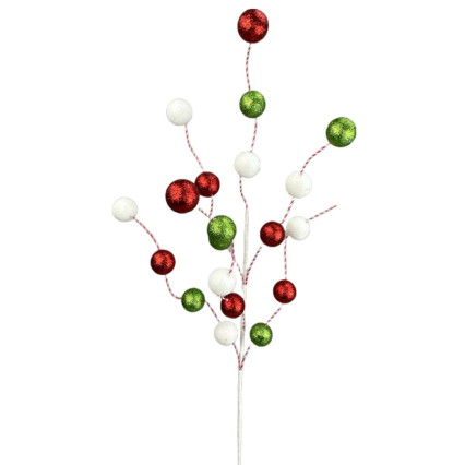 27" Glitter Ball Spray - Red, Green & White