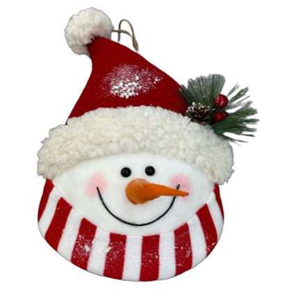 12"H Snowman Head Ornament - Red