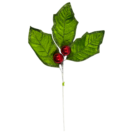 26" Velvet Holly Leaf Spray
