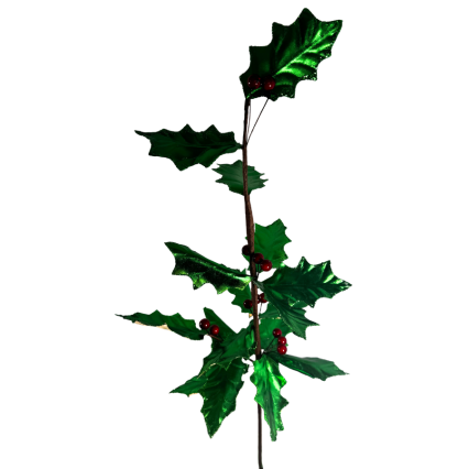 17" Metallic Holly Leaves & Berries Spray