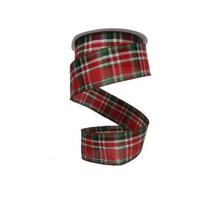 2.5"x100ft Red/Green Plaid with Glitter Stripes Ribbon