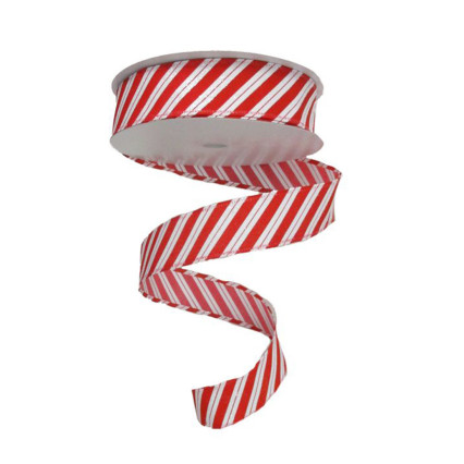 1.5" x 100ft Red & White Diagonal Peppermint Stripe Ribbon