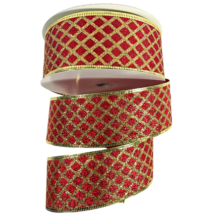 2.5" x100ft Crimson & Gold Diamond Ribbon