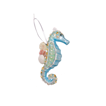 8" Beaded Seahorse Ornament - Light Blue