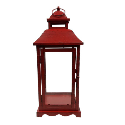 14"H Red Metal Distressed Lantern