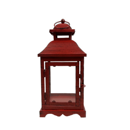 9.5"H Red Metal Distressed Lantern