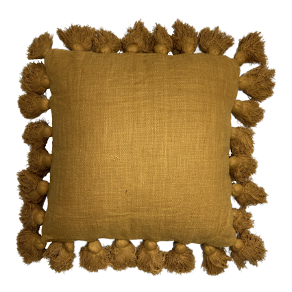 18" Square Mustard Pom Poms Indoor Pillow